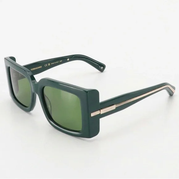 Salvatore Ferragamo SF2032S Green Square Frame Sunglasses w/Case & Box BNIB - Picture 2 of 8